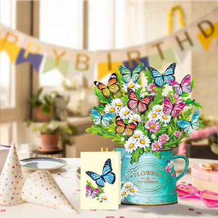 Airpark Pop Up Flower Cards, 3D Paper Flowers Bouquet Mothers Day Card 12’‘ with Blank Note and Envelope, Birthday, Get Well, Anniversary, Greeting Gifts Cards for Women Mom Girls Friends, Daisies and Butterflies