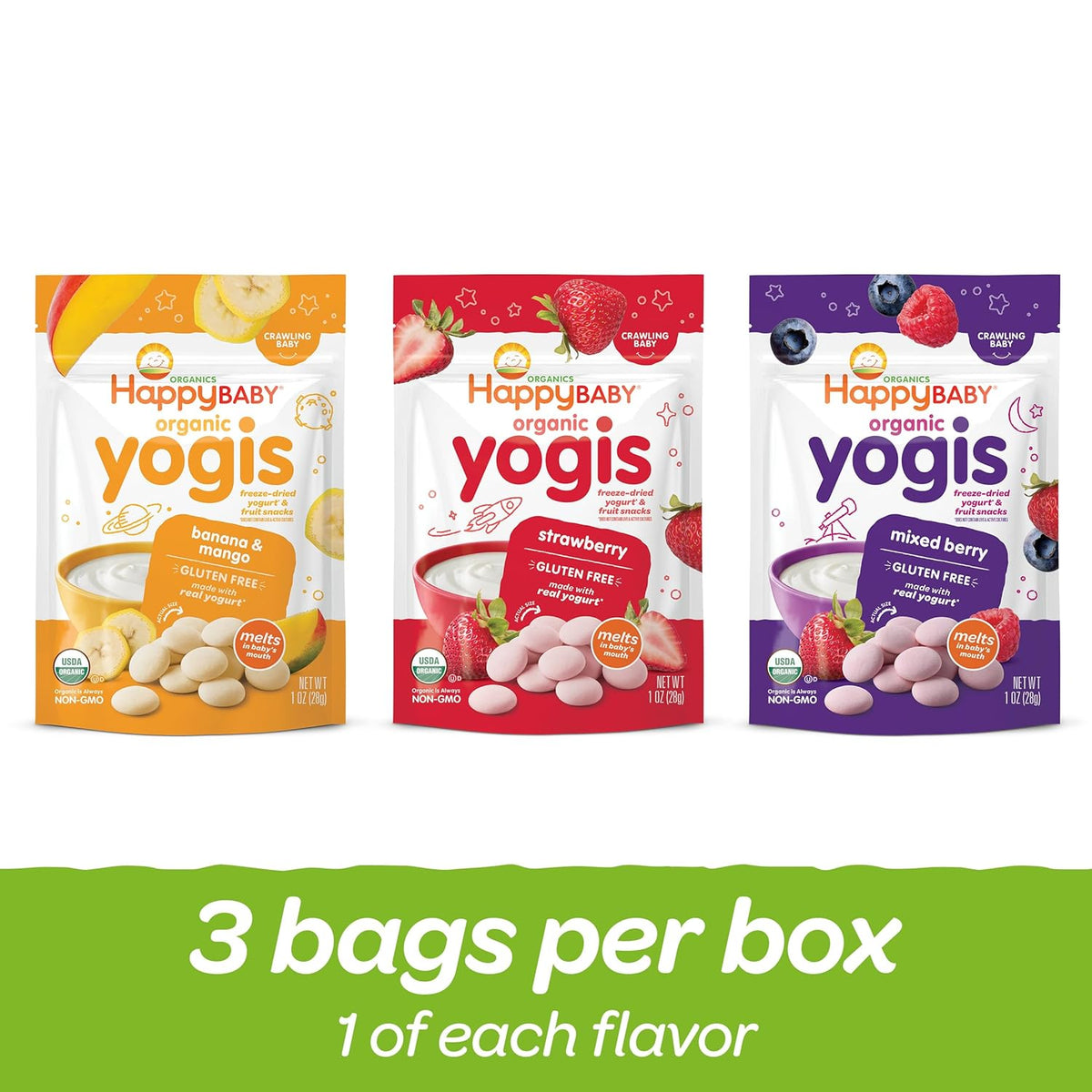 Organic Yogurt & Fruit Baby Snacks, 3 Flavor Variety Pack, 1 oz Pack of 3 - photo 2
