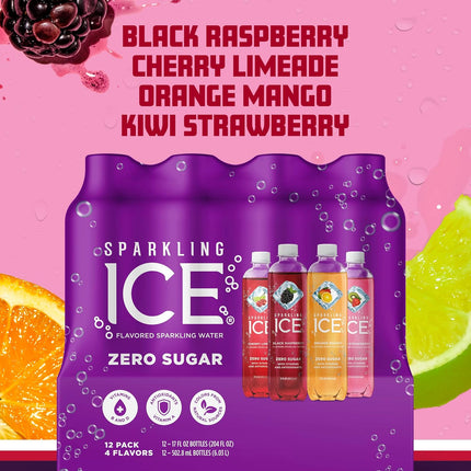 Purple Variety Pack, Flavored Water, Zero Sugar, with Vitamins and Antioxidants, 17 fl oz, 12 count (Black Raspberry, Cherry Limeade, Orange Mango, Kiwi Strawberry)