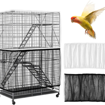 2Pcs Bird Cage Seed Catcher, Adjustable White Bird Cage Net Birdcage Cover Skirt Nylon Mesh Netting, Stretchy Birds Cages Guard for Parrot Parakeet Macaw African Any Cages Cover