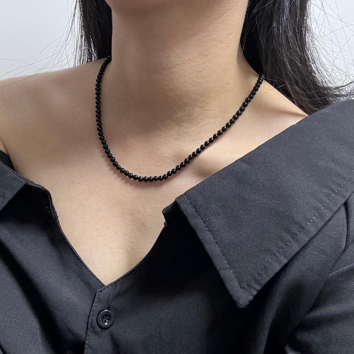 Natural Agate Choker Necklace Sterling Silver Round Beads Strand Necklace for Women - photo 4