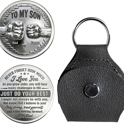 Personalized To My Son Coin Pocket Hug, Custom A Hug From Dad Coin, Son Keychain from Dad, Father's Day Birthday Gift for Son