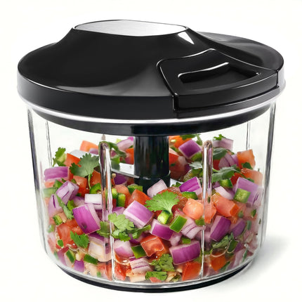 Manual Food Processor Large Vegetable Chopper, 1000ML Pull String Chopper Garlic Mincer Onion Cutter for Veggies,Salad,Fruits, Nuts, BPA Free, Black