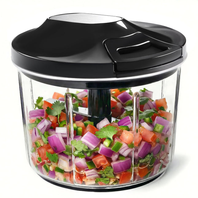 Manual Food Processor Large Vegetable Chopper, 1000ML Pull String Chopper Garlic Mincer Onion Cutter for Veggies,Salad,Fruits, Nuts, BPA Free, Black