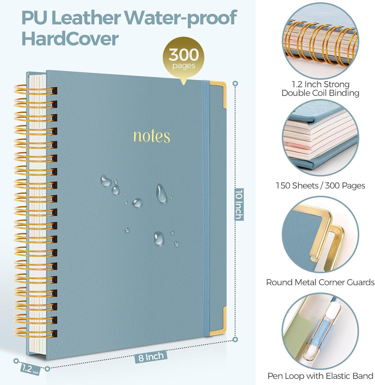 Hardcover Spiral Notebook, 300 Pages 8" x 10" College Ruled Notebook for Work with Dividers & Pockets, 5 - photo 2