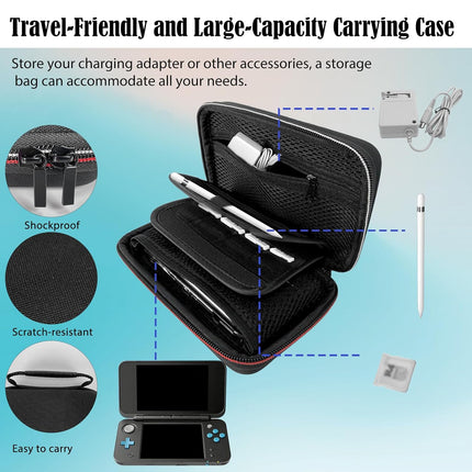 JDGPOKOO 5 in 1 Accessories Kit for Nintendo New 2DS XL/LL, Carrying Case for New 2DS XL/LL, Clear Shell Case, 2 Set Screen Protectors and Charging Cable Compatible with New Nintendo 2DS XL/LL ONLY