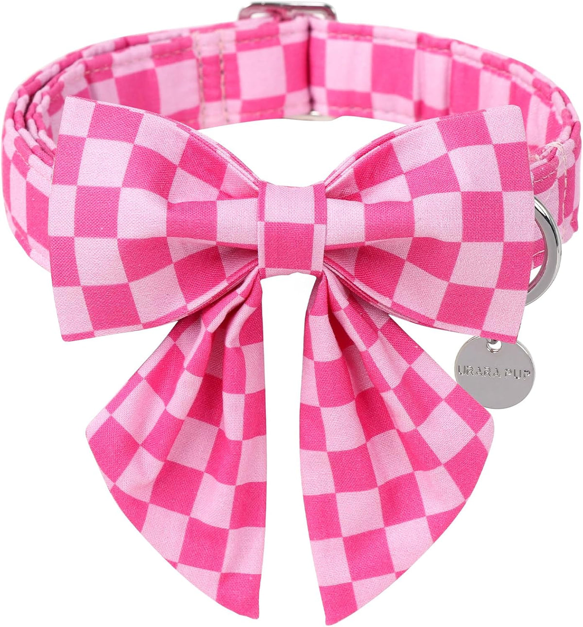 Pink Plaid Dog Collar with Bow Tie, Small
