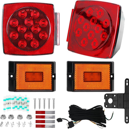 Submersible LED Trailer Light Kit, IP67 Waterproof 12V DOT Stop Tail Turn Signal Lights with 25ft Wiring Harness, Marine Boat Trailer Lights for Utility RV Truck, Luces para Trailas Under 80"