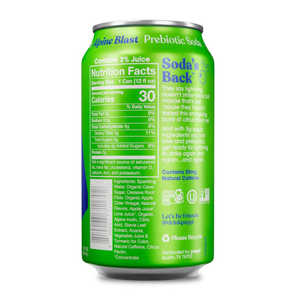 Poppi Sparkling Prebiotic Soda Beverage with Apple Cider Vinegar, Seltzer Water and Fruit Juice, Alpine Blast Flavor, 12 Fl Oz, Pack of 12, Packaging May Vary