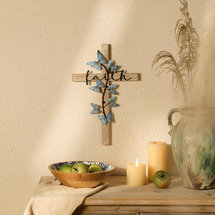 Wall Cross, Rustic Wooden Cross With Butterfly