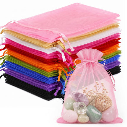 100Pcs White Organza Bags 3x4in,Small Mesh Drawstring Gift Bag