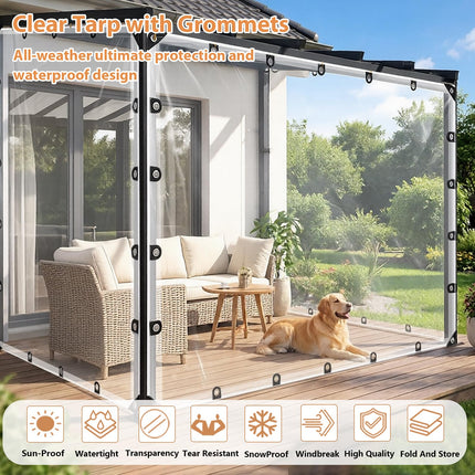 Clear Tarps Heavy Duty Waterproof, 8 Mil Transparent Vinyl Tarpaulin with Grommets, Ropes, Zip Ties Reinforced Edge, Tear-Resistant, Anti-UV for Greenhouse, Patio, Garden, Porch, Pavilion (4x6 FT)
