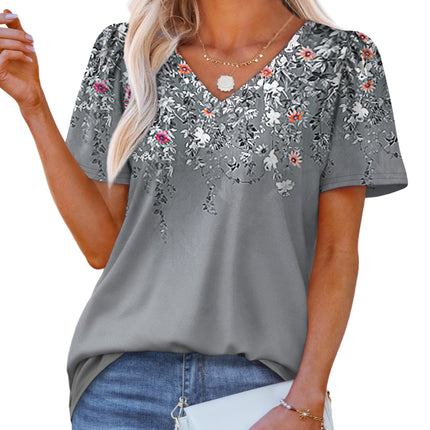 T Shirts for Women V Neck Dressy Casual Blouses Puff Short Sleeve Summer Tops Loose Fit