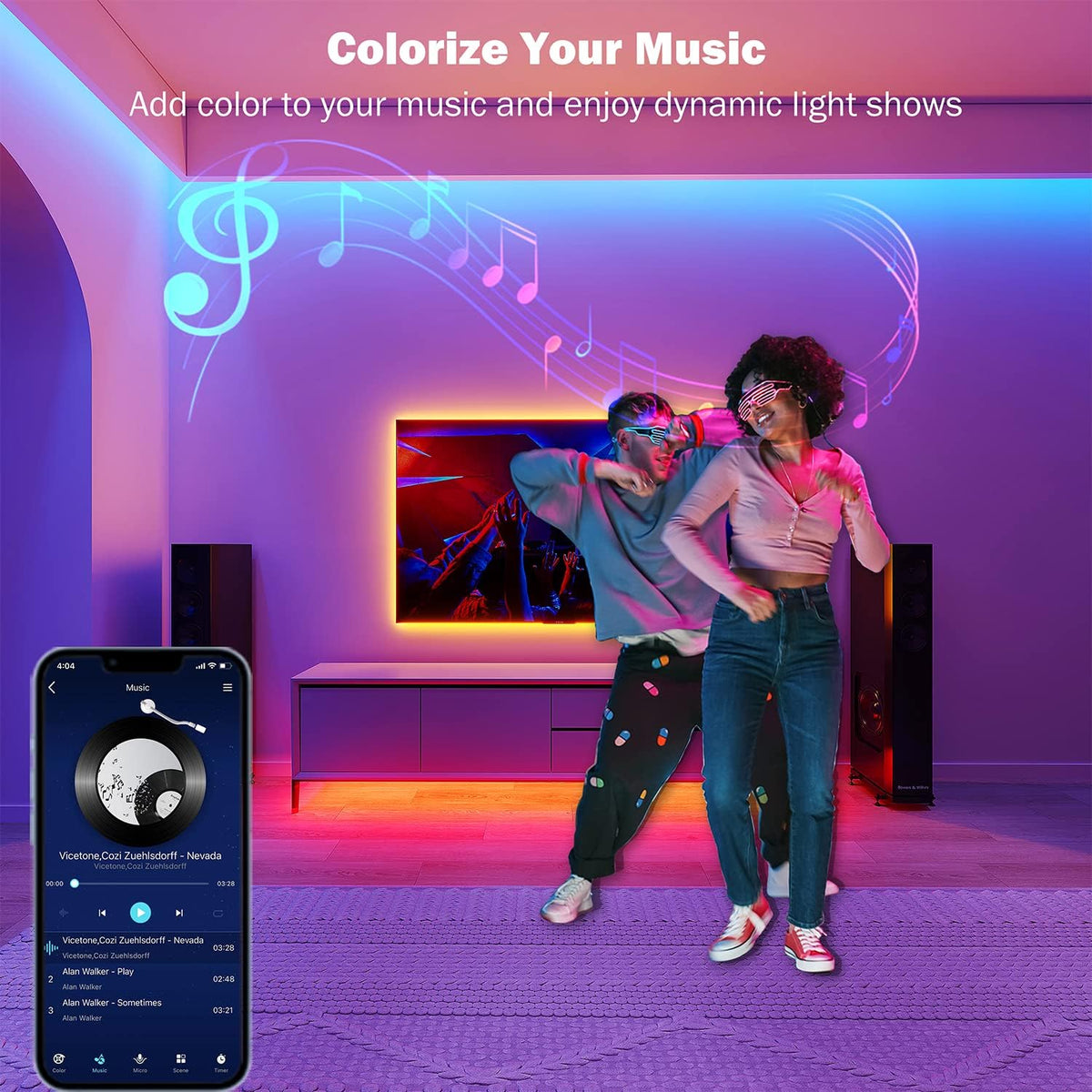 100 ft RGB LED Strip Lights with Music Sync, Remote and Bluetooth App Control - photo 4