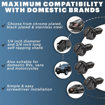 OttoSpeed Rustproof License Plate Screws for US Domestic Vehicles – Stainless Steel Bolts for Ford, Chevy, Dodge & Other US Brands (4-Pack, Black-Slotted)