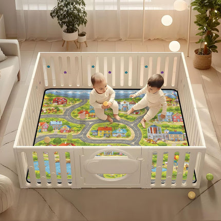 Cartoon City Map Road Baby Play Mat for Floor 50" X 50" Foldable Waterproof Non-Slip Playmat for Baby Playpen Quilted Crawling Mats Game Rug