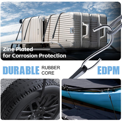 10Pack (10'', 15", 21", 31") Rubber Bungee Cords with S Hooks - Heavy Duty Black Bungee Straps, EPDM - Load 180 lbs, Outdoor Tie Downs, Securing Tarps & Canvases & Cargo in Cold Hot Climates