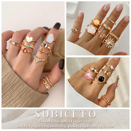 70 Pcs Vintage Crystal Ring Set for Women, Stackable Knuckle Rings - photo 3