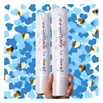 Gender Reveal Confetti Cannon, Biodegradable Blue Powder, 2 Pack