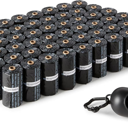 Amazon Basics Dog Poop Leak Proof Bags with Dispenser and Leash Clip, Unscented, 13" x 9", 900 Count (60 Rolls)