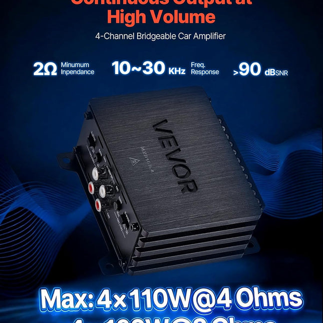 4 Channel Car Audio Amplifier 2 Ohm Stable Bridgeable Class D Full Range Amp Max Power 4 x 110W @ 4 Ohm - photo 2