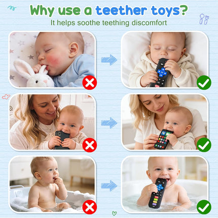 2 Pack Baby Teething Toys 3-6 Months, Silicone Phone and Remote Teether Toys for Baby 6-12-18 Months, Sensory Chew Toys, BPA Free Infant Teething Relief for Boys Girls, Baby Birthday Shower Gifts