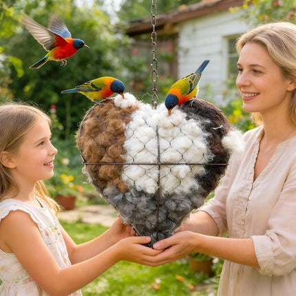 Handmade Fiber Bird Nesting Heart,Birds Nests Material Holder,Tree Shelter for Wild Bird,Hummingbird Houses Nest Boxes Gifts for Outside Garden Art Birdhouse, Birds Lovers
