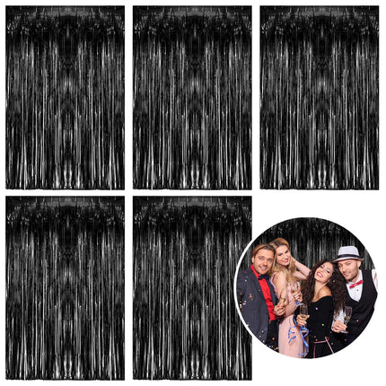 2 Pack Silver Foil Curtain Party Streamers Metallic Tinsel Foil Fringe Photo Booth Backdrop for Birthday Wedding Engagement Baby Shower Bachelorette Christmas Holiday Celebration Party Decorations