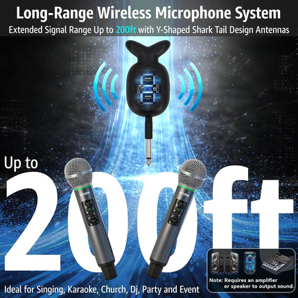Wireless Microphone, All-Metal Wireless Microphones with RGB Light, Volume Control, 24H Rechargeable Battery, 200ft Range, Bluetooth Receiver with Wireless Mic for Karaoke, Singing, Speech