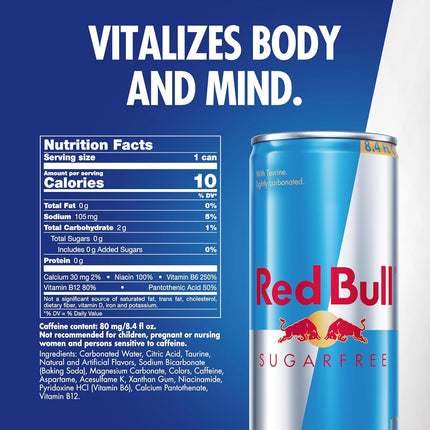 Red Bull Sugar Free Energy Drink, 8.4 Fl Oz, 24 Cans (6 Packs of 4)