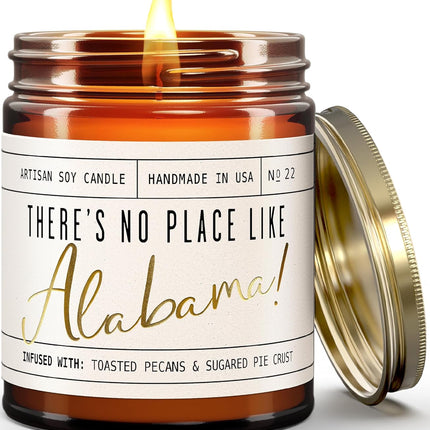 Alabama Gifts, Alabama Decor for Home - 'There's No Place Like Alabama Candle, w/Toasted Pecans & Sugared Pie Crust I Alabama Souvenirs I Alabama State Gifts I 9oz Jar, 50Hr Burn, USA Made