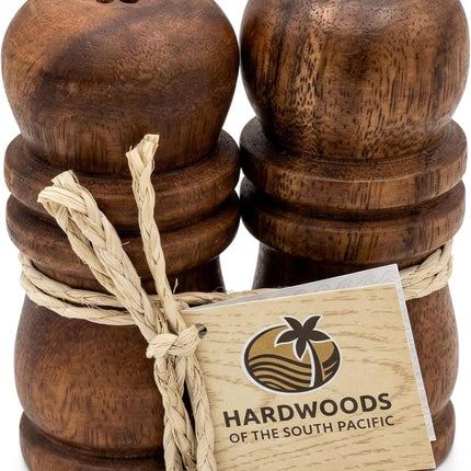 Handcrafted Hawaiian Acacia Wood Salt & Pepper Shaker Set – 4” Natural Wood Grinders, Anti-Clog Design, Sustainably Harvested, Kitchen Table Decor