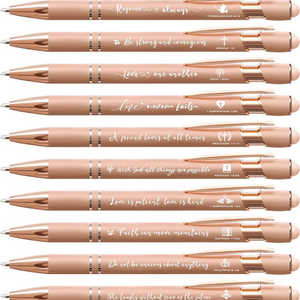 Rose Gold Pens Ballpoint Smooth Writing, Inspirational Bible Verse Pens with Stylus Tip, Christian Gifts for Women Faith,Cute Pen for Nurses, School and Office,10 Pack