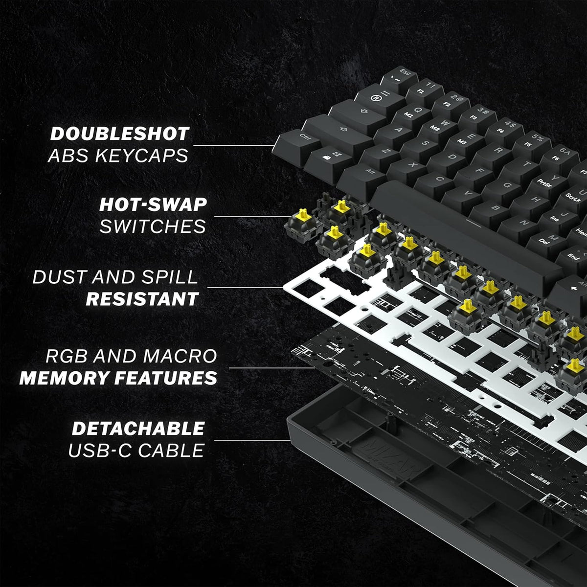 61-Key Wired Programmable Mechanical Gaming Keyboard with Multi-Color RGB Backlighting and Clicky - photo 5