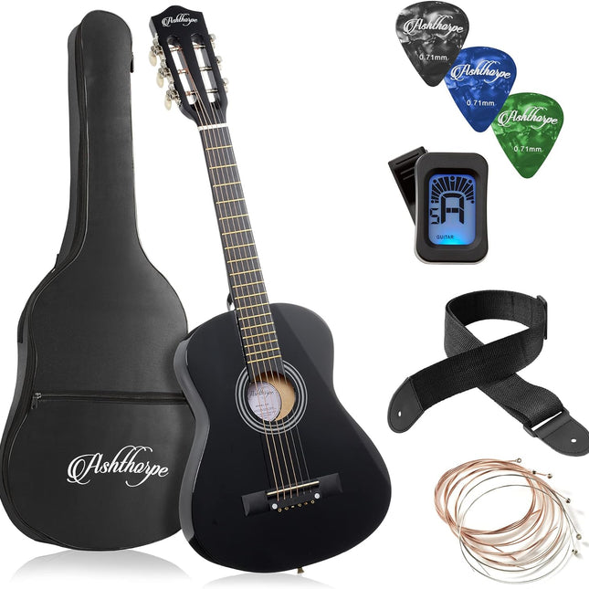 30-inch Beginner Acoustic Guitar Package (Black), Basic Starter Kit w/Gig Bag, Strings, Strap, Tuner, Picks