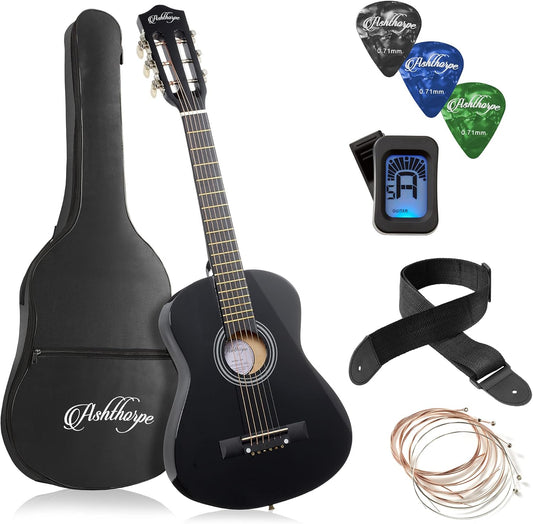 30-inch Beginner Acoustic Guitar Package (Black), Basic Starter Kit w/Gig Bag, Strings, Strap, Tuner, Picks