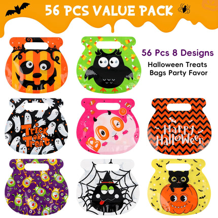 56-Pack Halloween Bags with Handles, 8 Cauldron Designs