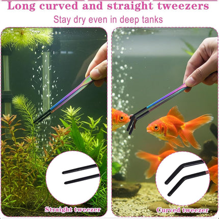 Stainless Steel Reptile Feeding Tongs & Spoon Set - 10.6" Straight & Curved Tweezers for Aquariums & Crafts - Feeder Tools with Rubber Tip for Bearded Dragons,Snake, Lizards - 3 Pack