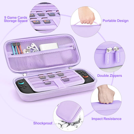 innoAura Switch 2 Carrying Case for NS Switch 2 (2025), with 9 Game Card Slots, Protective Travel Storage Case, Cute Pendant and Sticker, Purple