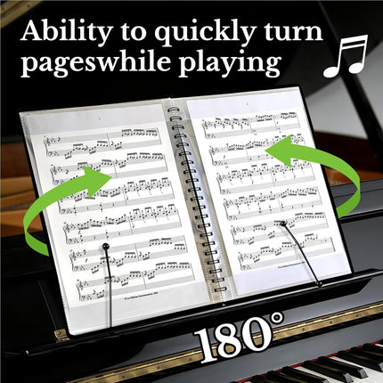 Sheet Music Folder 1 Pack, 40 Sleeves Hold 80 Pages, Easy to Annotate Pages, Music Binder with Spiral Binding that Stays Open and Lays Flat, Includes Label, Black