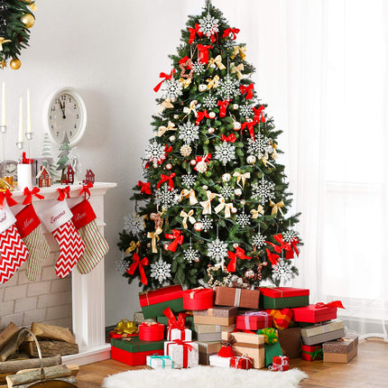 40Pcs White Glitter Snowflake Winter Snowflake Ornaments Christmas Hanging Decorations with 197 Inches Silver Rope for Wedding Birthday Home Xmas Tree Window Door Accessories