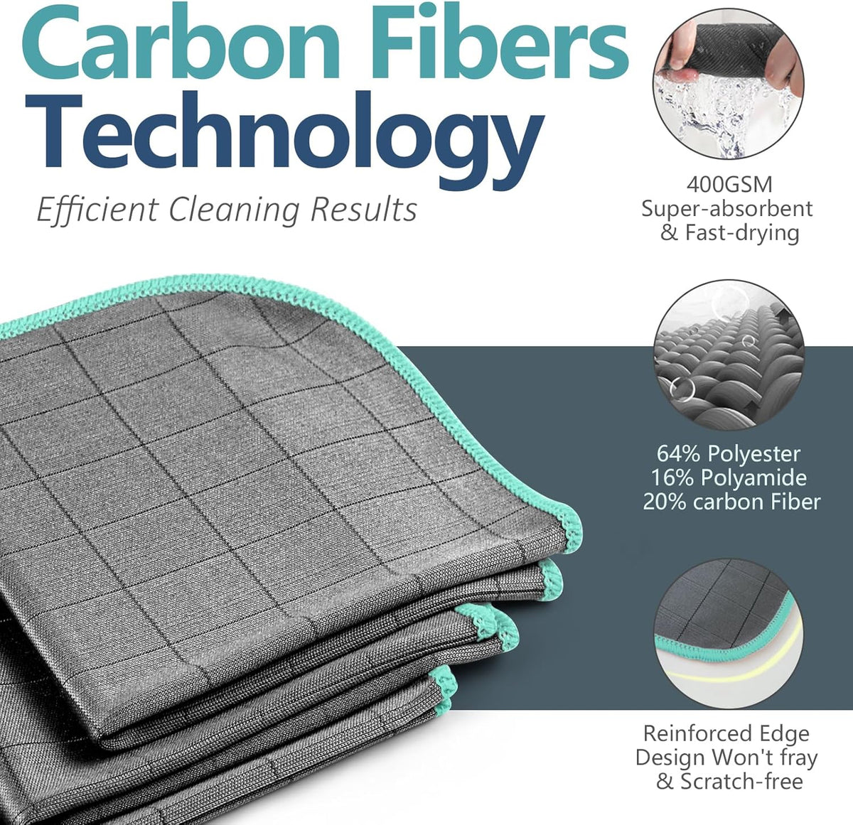 Carbon Microfiber Car Glass Cleaning Towels, Pack of 3 - photo 3