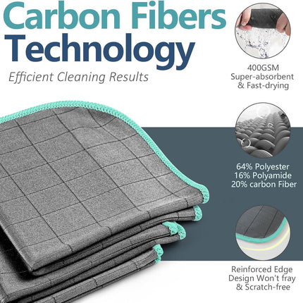 Airlab Microfiber Cleaning Cloth for Glass Cleaner Window Polishing Car Auto Detailing Lint Free Drying Dishes Kitchen Bathroom Magic Cleaning Cloths, Pack of 3, 12" x 12", Grey-Green