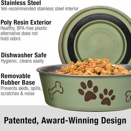 Loving Pets Bella Dog Bowls- Stainless Steel Dog & Cat Bowls - Spill Proof Dog Food Bowl, Cat Bowl, Puppy Essentials & Pet Supplies Great for Home & Travel (Small 10-20 lbs, Artichoke)
