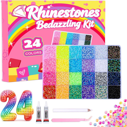CCINPPY Bedazzler Kit, 30000Pcs 3mm Flatback Resin Rhinestones for Bedazzling, 24 Colors Bling Small Bedazzled Gems with Jewelry Glue and Tools for Book Nail Art, DIY Craft Gifts for Women Adults