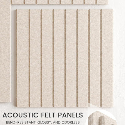 Bumusty Large Cork Board Alternative-48 x 36" Felt Bulletin Board Tiles, with 30 Pushpins, 70 Adhesive Tabs, 12-Pack Slat Wall Paneling, Cork Boards for Office Push Pin Board Felt Board-Oatmeal
