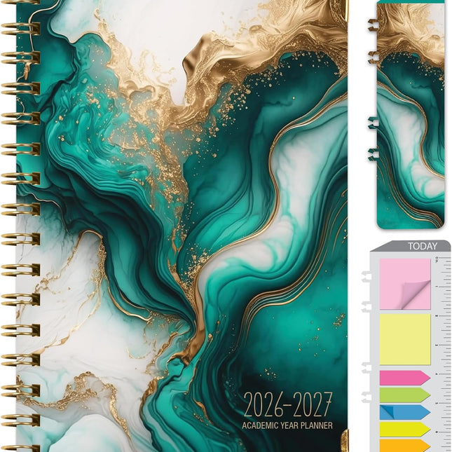 Hardcover Academic Year 2026-2027 Planner, 14 Months, Teal Gold Marble