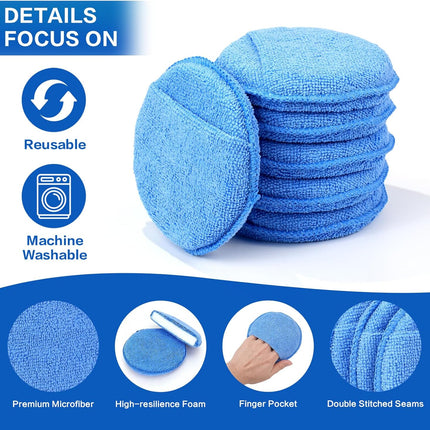 6 Pack Microfiber Wax Applicator Pads, Car Wax Applicator with Finger Pocket, Detail & Polishing Foam Pad for Car Cleaning and Best Polishing (5 inch)