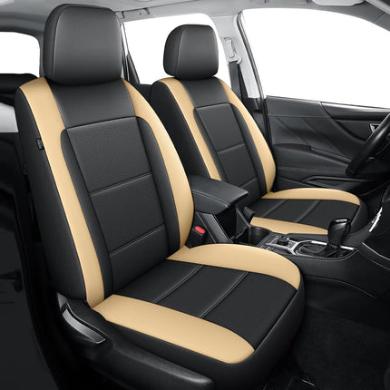 Full Set Car Seat Cover Custom Fit for Outback Forester Crosstrek Impreza Perforated Breathable Faux Leather Seat Protector Custom Seat Covers(Black&Beige,5 Seats)