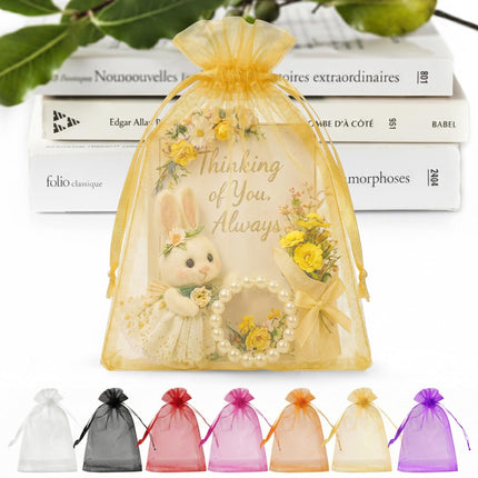 50PCS Organza Bags 5 x 7, White Small Gift Mesh Bags Drawstring Bulk